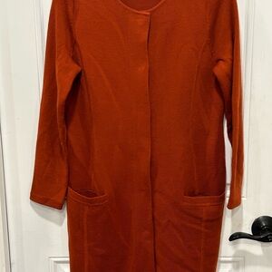 Talbots Cardigan Womens Small Rust Orange, 100% Merino Wool, Snap Preppy Duster